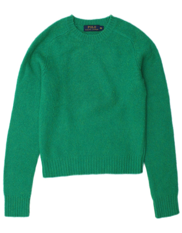 Polo Ralph Lauren Womens Crop Crew Neck Jumper Sweater UK 6 XS Green Wool