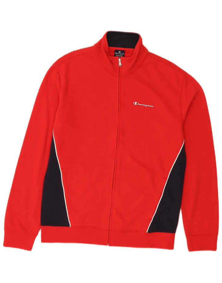 Champion Mens Tracksuit Top Jacket Medium Red Colourblock Cotton