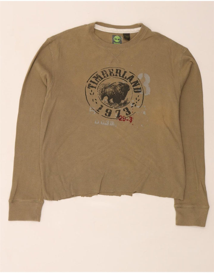 Timberland Mens Graphic Top Long Sleeve Large Beige Cotton