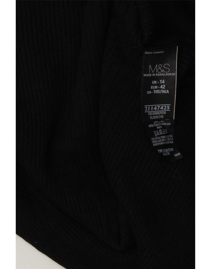 Marks & Spencer Womens Top Long Sleeve UK 14 Medium Black Viscose