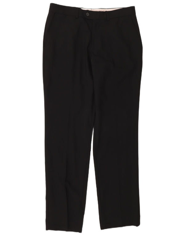 Zara Mens Straight Suit Trousers EU 42 Large W32 L34 Black Wool