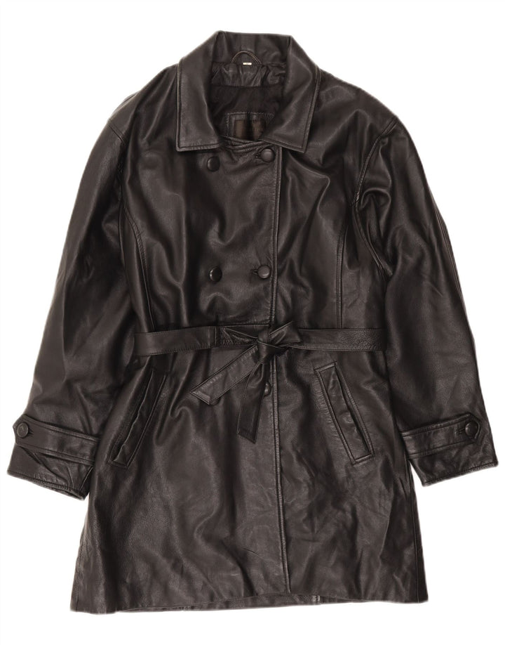 Santini Womens Leather Coat UK 14 Medium Black Leather