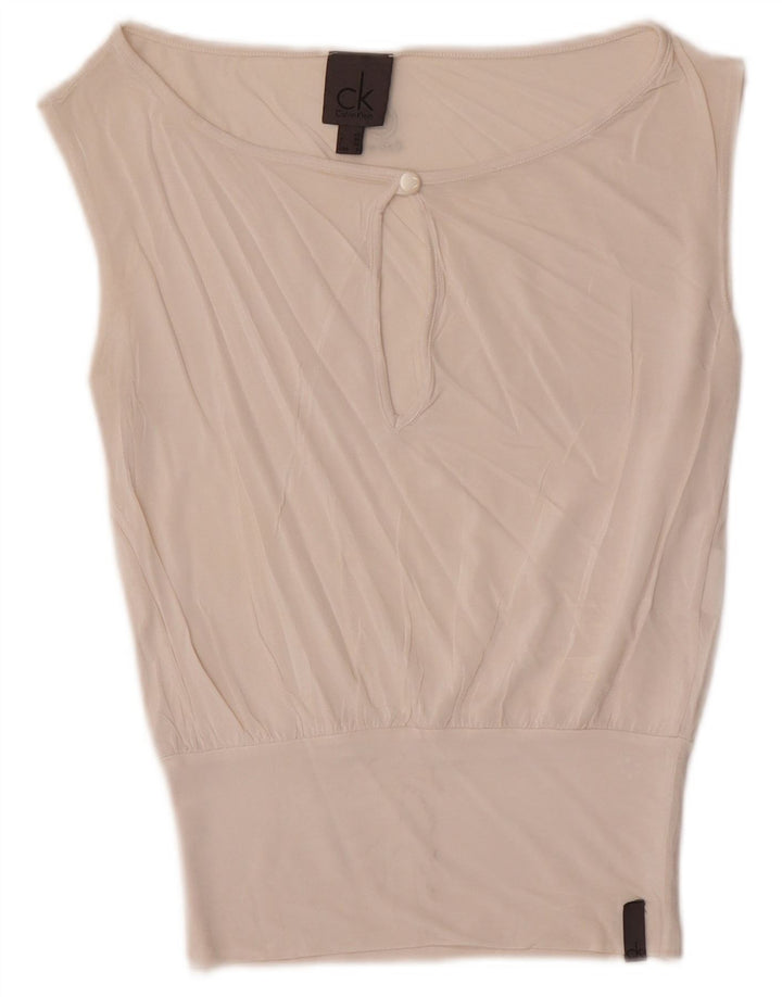 Calvin Klein Womens Sleeveless Blouse Top US 6 Medium White Viscose