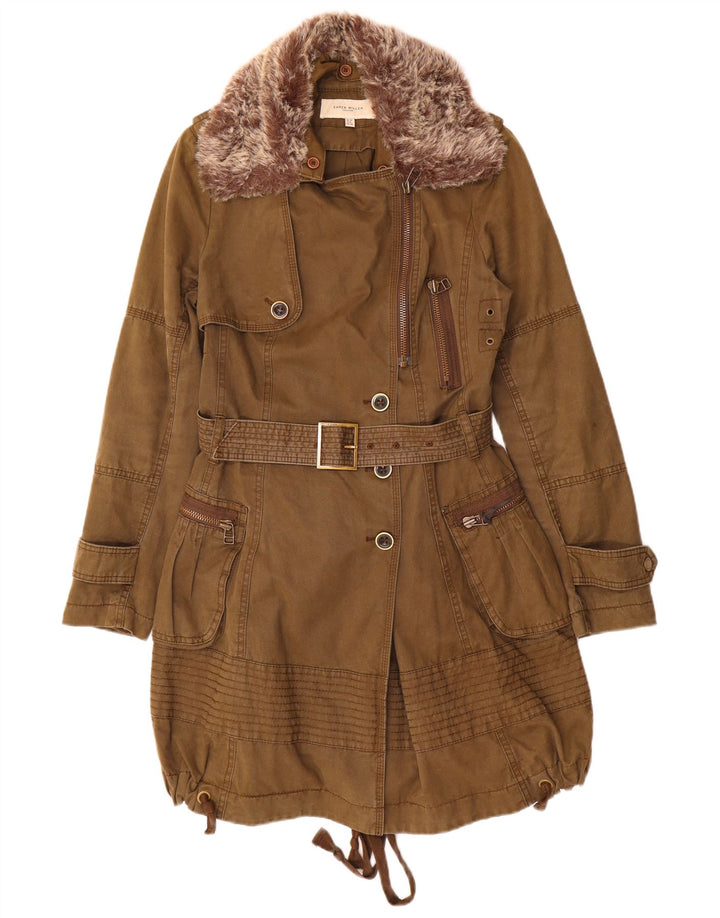 Karen Millen Womens Parka Jacket UK 10 Small Brown Cotton