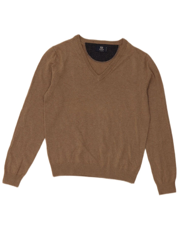 Boggi Mens V-Neck Jumper Sweater Small Beige Wool