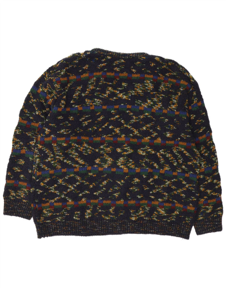 Vintage Mens V-Neck Jumper Sweater XL Multicoloured Geometric Wool
