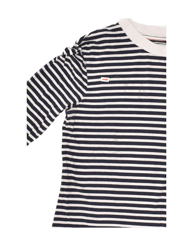 TOMMY HILFIGER Womens Top 3/4 Sleeve UK 14 Medium Navy Blue Striped Cotton | Vintage Tommy Hilfiger | Thrift | Second-Hand Tommy Hilfiger | Used Clothing | Messina Hembry 