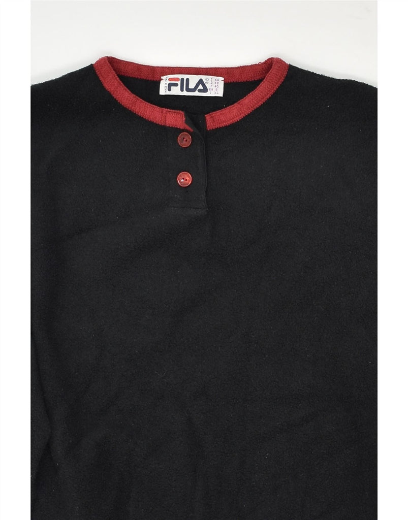 FILA Womens Fleece Jumper UK 10 Small Black Polyester | Vintage Fila | Thrift | Second-Hand Fila | Used Clothing | Messina Hembry 