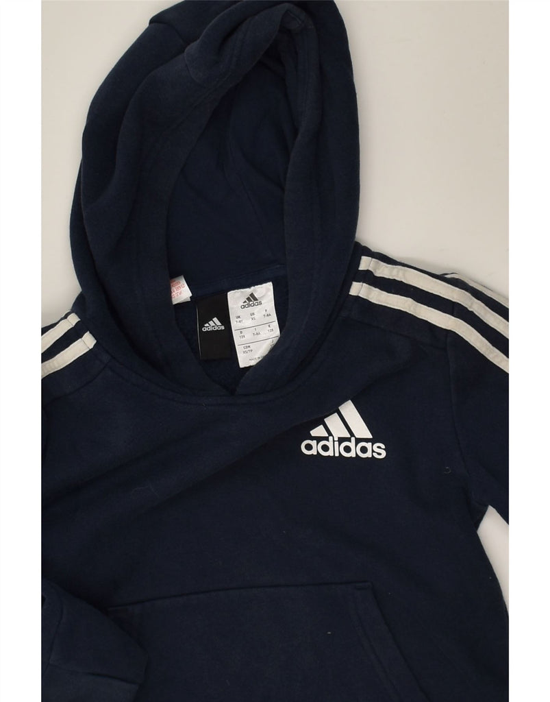 ADIDAS Boys Hoodie Jumper 7-8 Years Navy Blue Cotton | Vintage Adidas | Thrift | Second-Hand Adidas | Used Clothing | Messina Hembry 