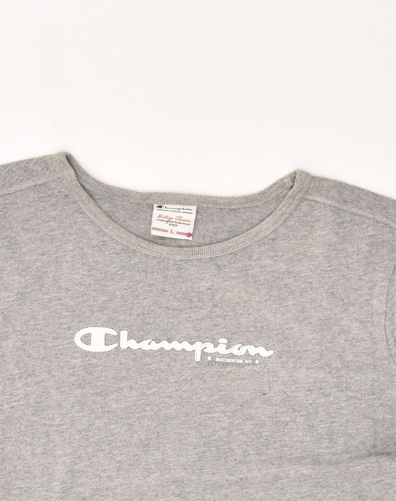 CHAMPION Womens Graphic T-Shirt Top UK 14 Large Grey Cotton | Vintage Champion | Thrift | Second-Hand Champion | Used Clothing | Messina Hembry 