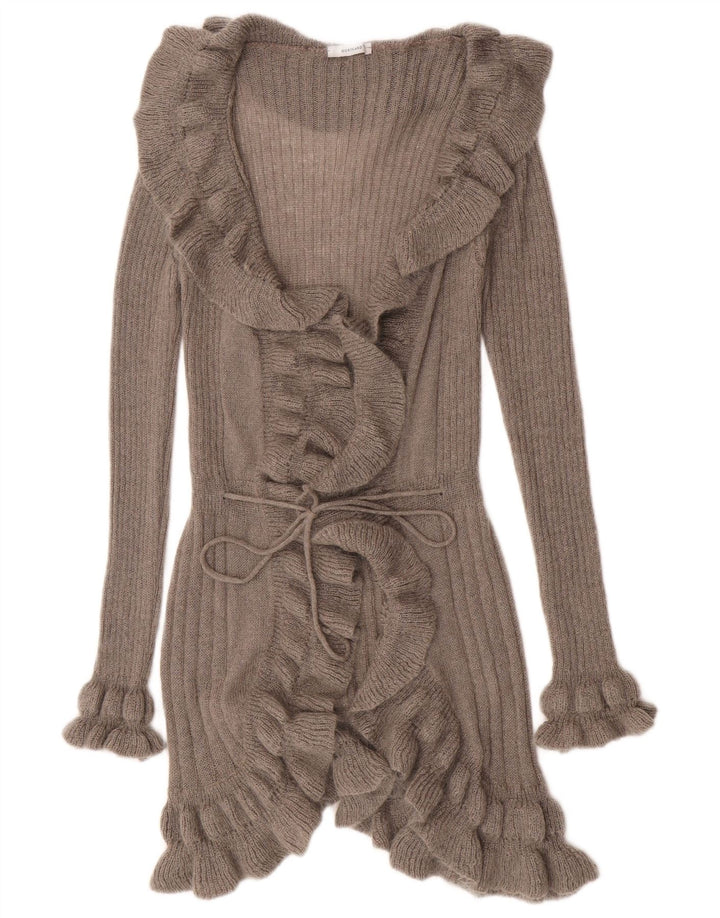 Northland Womens Longline Ruffle Front Cardigan Sweater UK 8 Small Grey