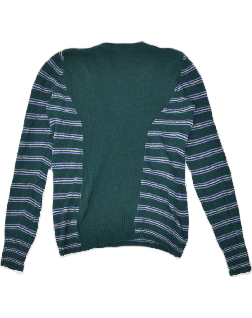 VINTAGE Womens V-Neck Jumper Sweater IT 46 Large Green Striped | Vintage Vintage | Thrift | Second-Hand Vintage | Used Clothing | Messina Hembry 