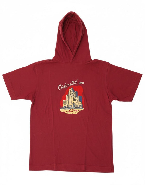 Unlimited Mens Hooded Graphic T-Shirt Top Large Burgundy Cotton
