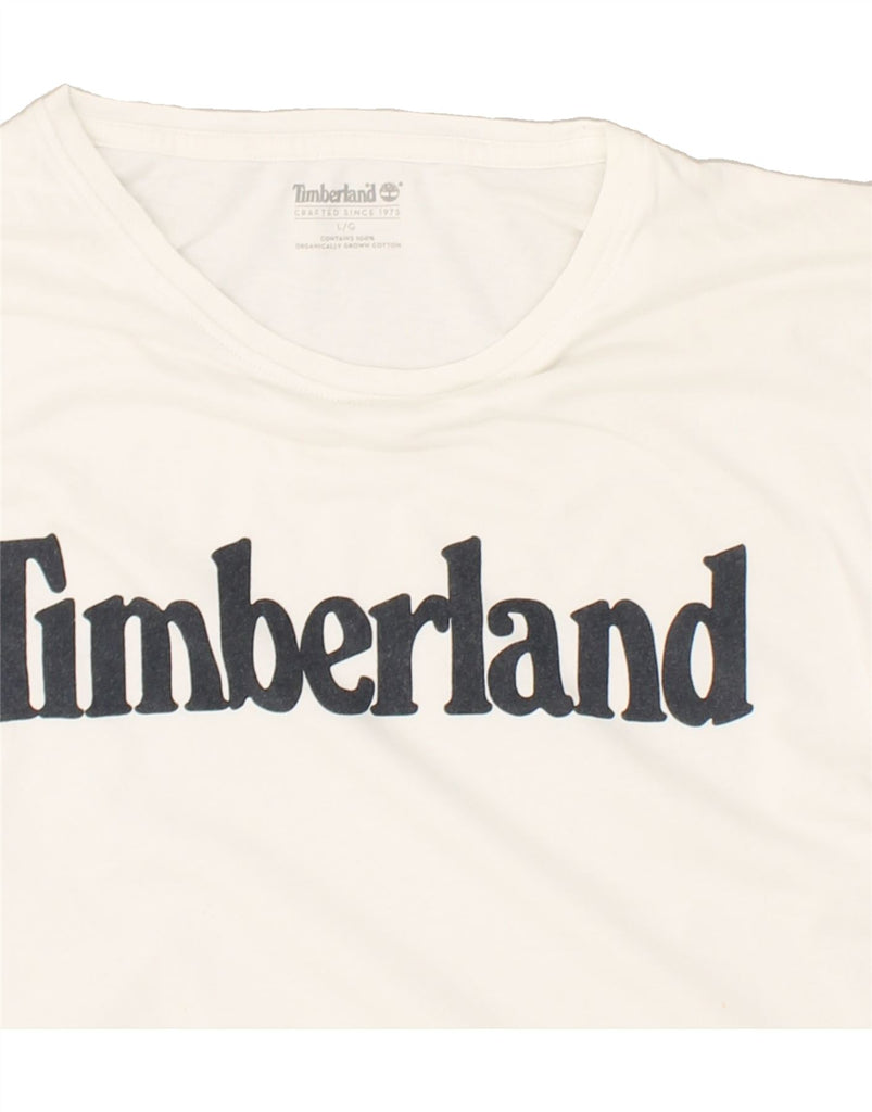 TIMBERLAND Mens Graphic T-Shirt Top Large White Cotton | Vintage Timberland | Thrift | Second-Hand Timberland | Used Clothing | Messina Hembry 