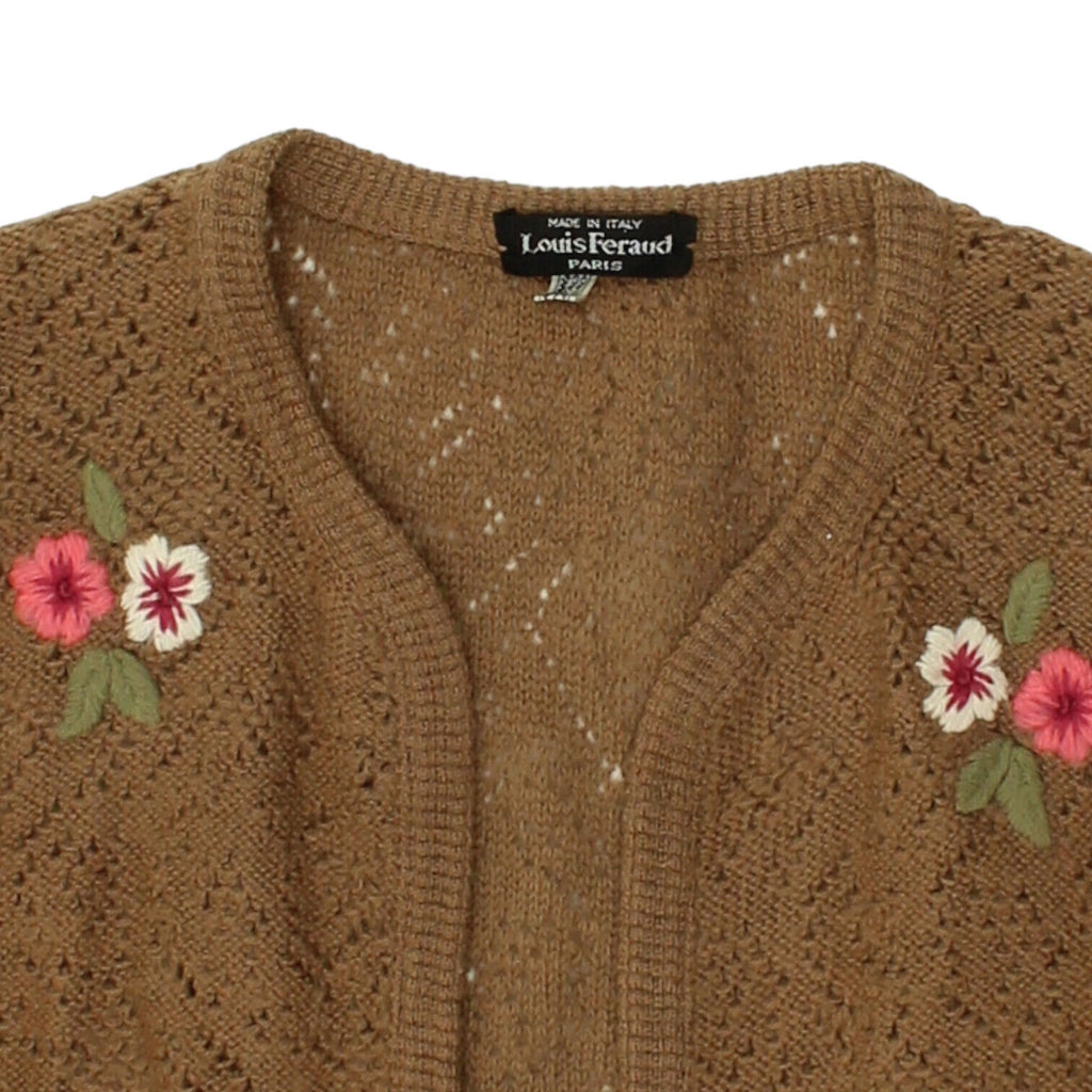 Louis Feraud Womens Brown Wool Knit Buttonless Cardigan | Vintage Designer VTG Vintage Messina Hembry and Second-Hand Messina Hembry from Messina Hembry 