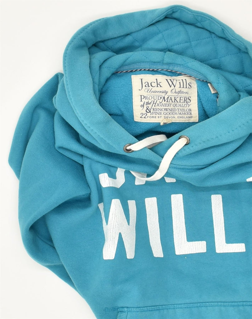 JACK WILLS Womens Graphic Hoodie Jumper UK 10 Small Blue Cotton | Vintage Jack Wills | Thrift | Second-Hand Jack Wills | Used Clothing | Messina Hembry 