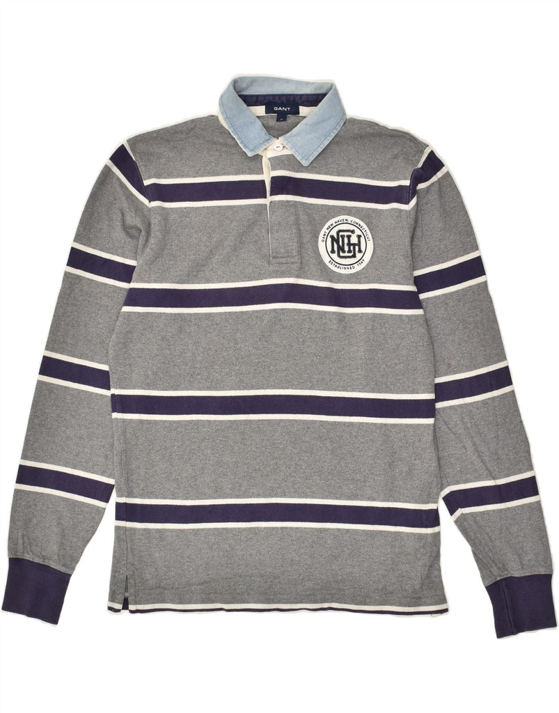 GANT Mens Long Sleeve Polo Shirt Medium Grey Striped Cotton | Vintage Gant | Thrift | Second-Hand Gant | Used Clothing | Messina Hembry 
