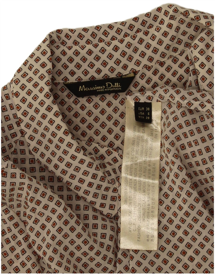 Massimo Dutti Womens Shirt Blouse EU 38 Small Beige Geometric Silk