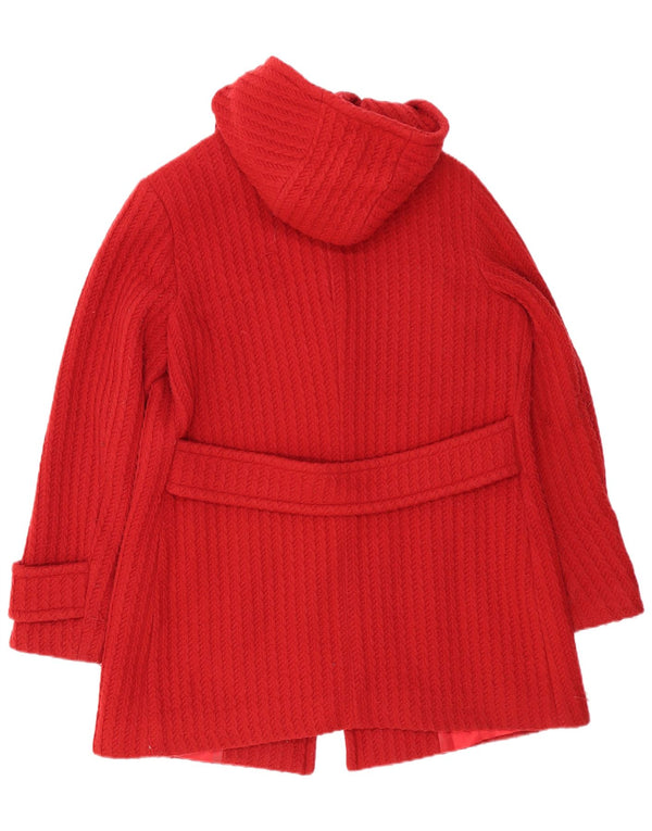 Enrico Coveri Womens Hooded Knit Overcoat IT 48 XL Red Virgin Wool