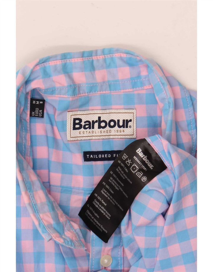 Barbour Mens Short Sleeve Tailored Fit Shirt Medium Blue Gingham Cotton