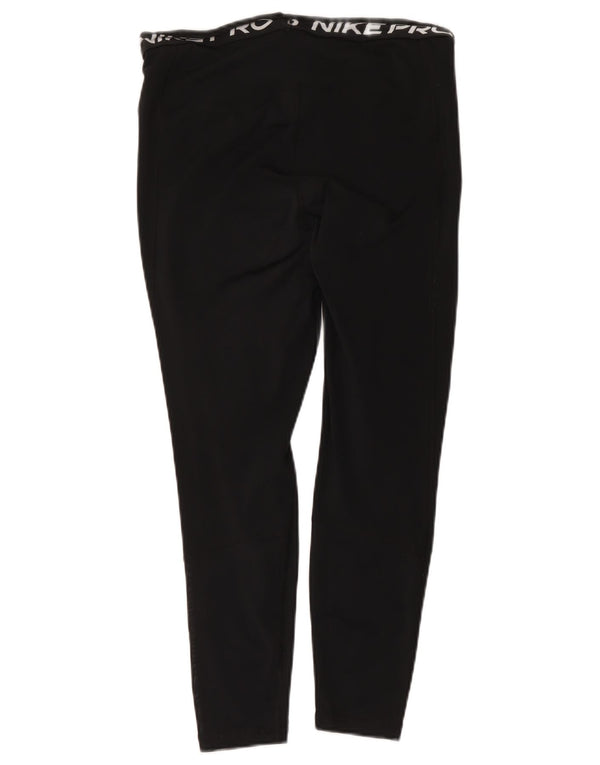 Nike Womens Dri Fit Crop Graphic Leggings UK 14 Large Black Polyester