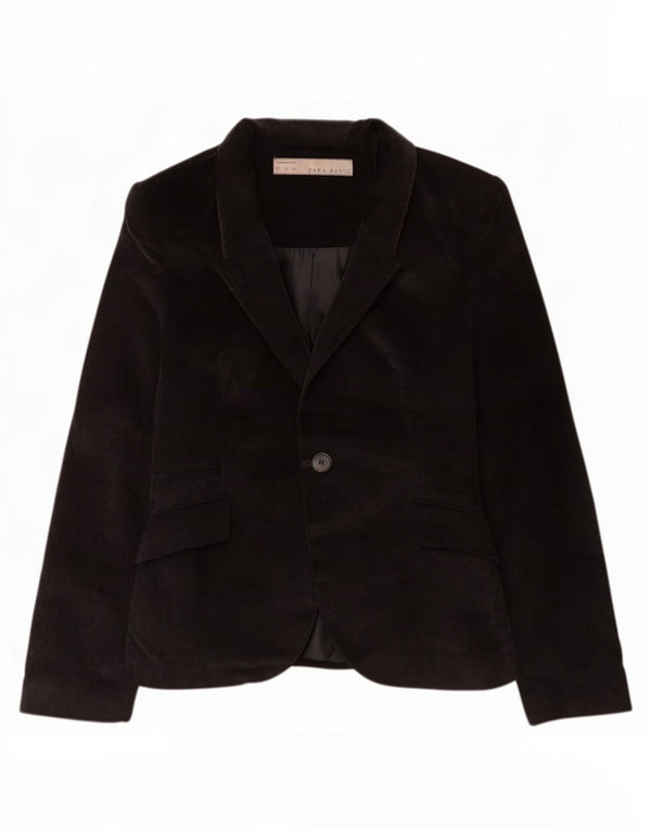 Zara Womens 1 Button Corduroy Blazer Jacket UK 12 Medium Black Cotton
