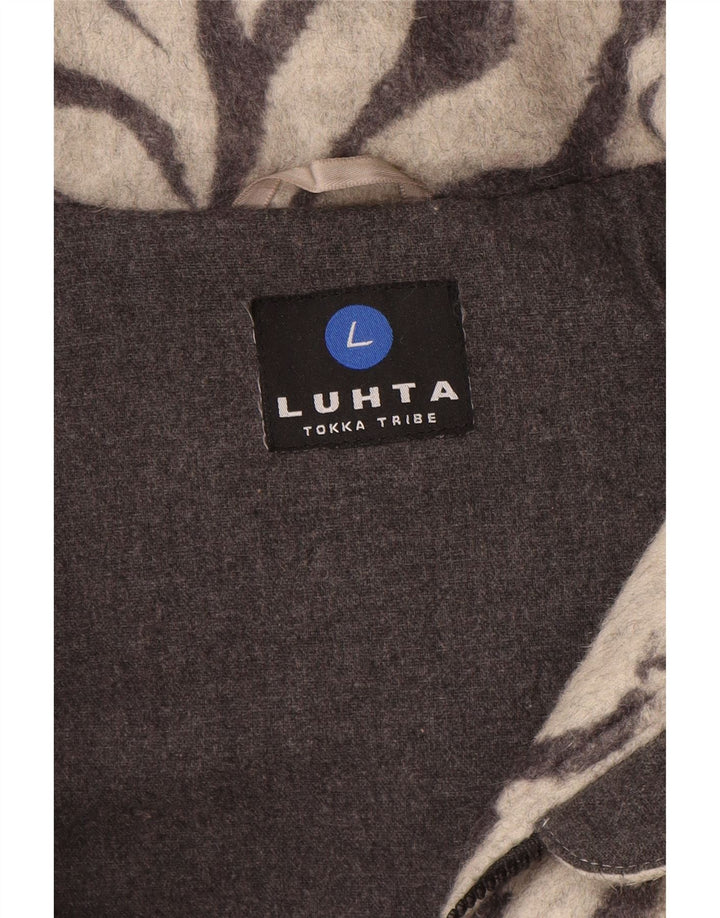 Luhta Womens Hooded Padded Coat UK 12 Medium  Grey Animal Print Wool