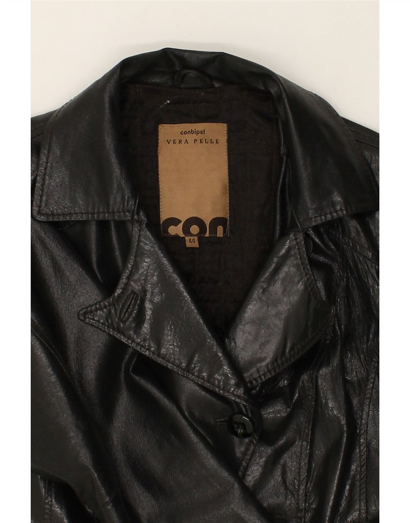 CONBIPEL Womens Leather Coat IT 44 Medium Black Leather | Vintage Conbipel | Thrift | Second-Hand Conbipel | Used Clothing | Messina Hembry 