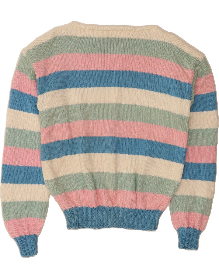 VINTAGE Womens Boat Neck Jumper Sweater UK 14 Medium Multicoloured Striped Vintage Vintage and Second-Hand Vintage from Messina Hembry 