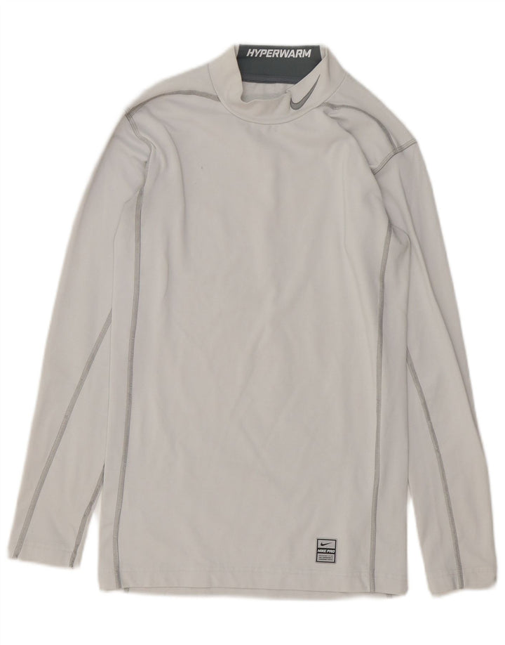 Nike Mens Dri Fit Graphic Top Long Sleeve Small Grey Polyester