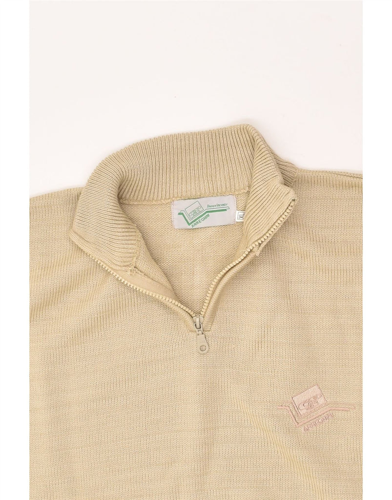 VINTAGE Mens Zip Neck Jumper Sweater XL Beige Acrylic | Vintage Vintage | Thrift | Second-Hand Vintage | Used Clothing | Messina Hembry 