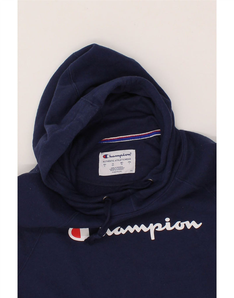 CHAMPION Womens Oversized Graphic Hoodie Jumper UK 10 Small Navy Blue Vintage Champion and Second-Hand Champion from Messina Hembry 