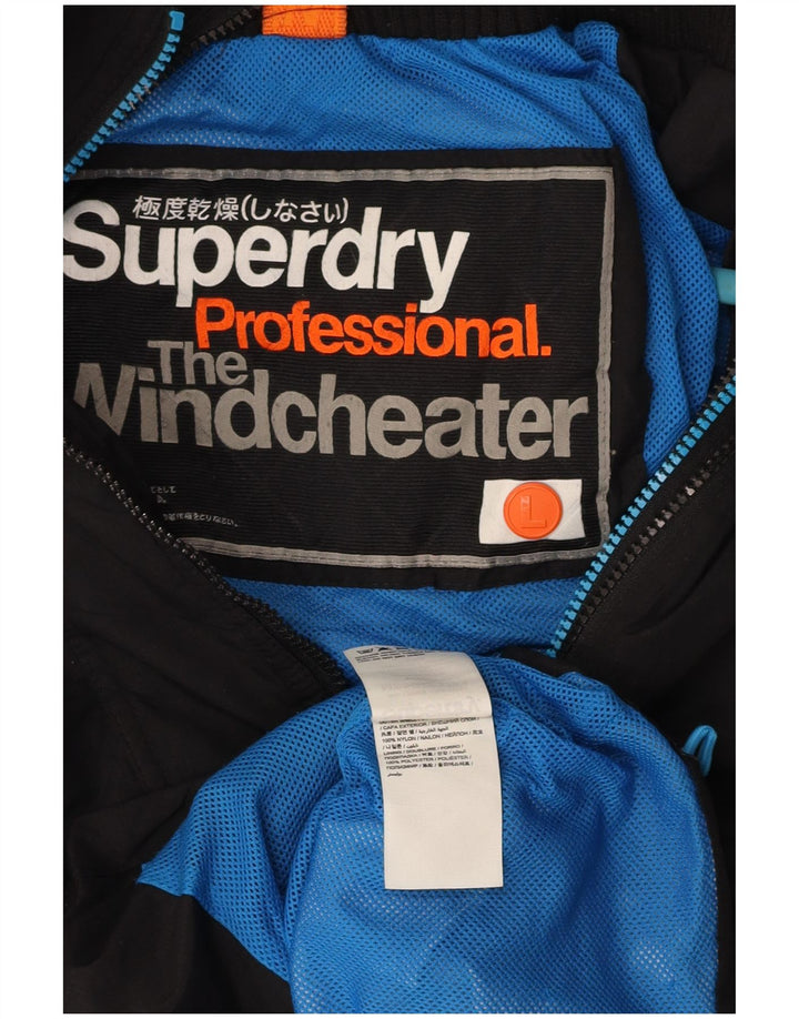 SUPERDRY Mens The Windcheater Rain Jacket UK 40 Large Black Nylon