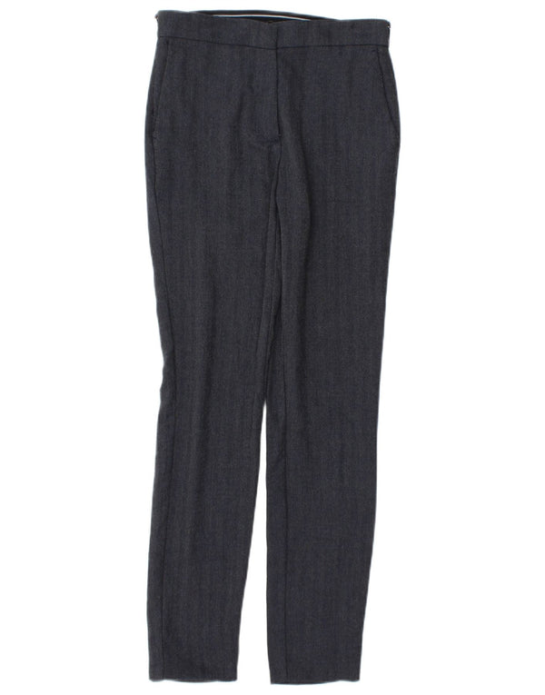 Zara Womens Slim Chino Trousers XS W24 L28 Navy Blue Herringbone