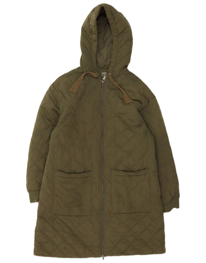 Marks & Spencer Womens Oversized Hooded Quilted Overcoat UK 14 Large Green