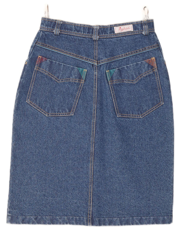 Vintage Womens High Waist Denim Skirt EU 38 Medium W25 Blue Wool