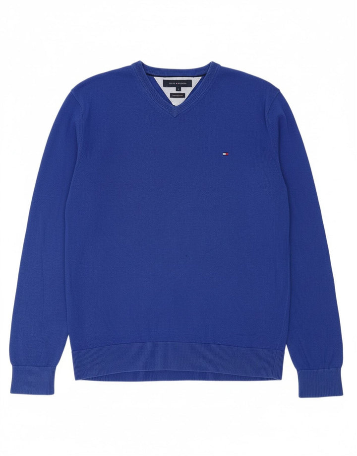 TOMMY HILFIGER Mens V-Neck Jumper Sweater XL Blue Cotton