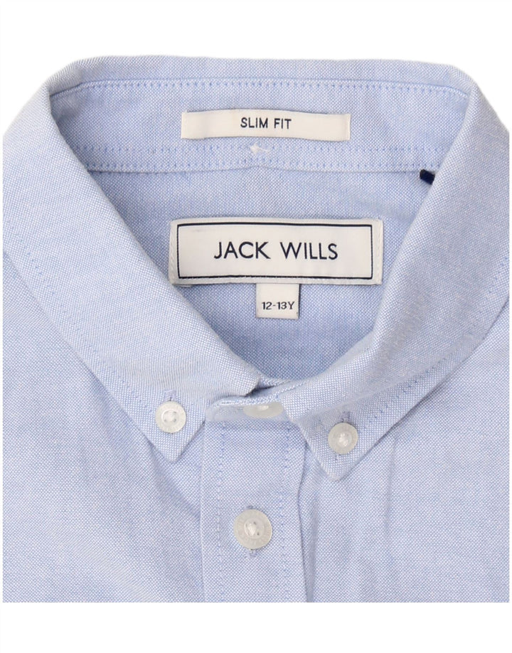 JACK WILLS Boys Slim Fit Shirt 12-13 Years Blue Cotton