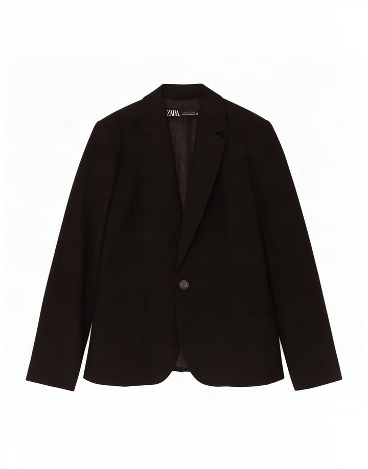 Zara Womens 1 Button Blazer Jacket EU 36 XS Black Polyester