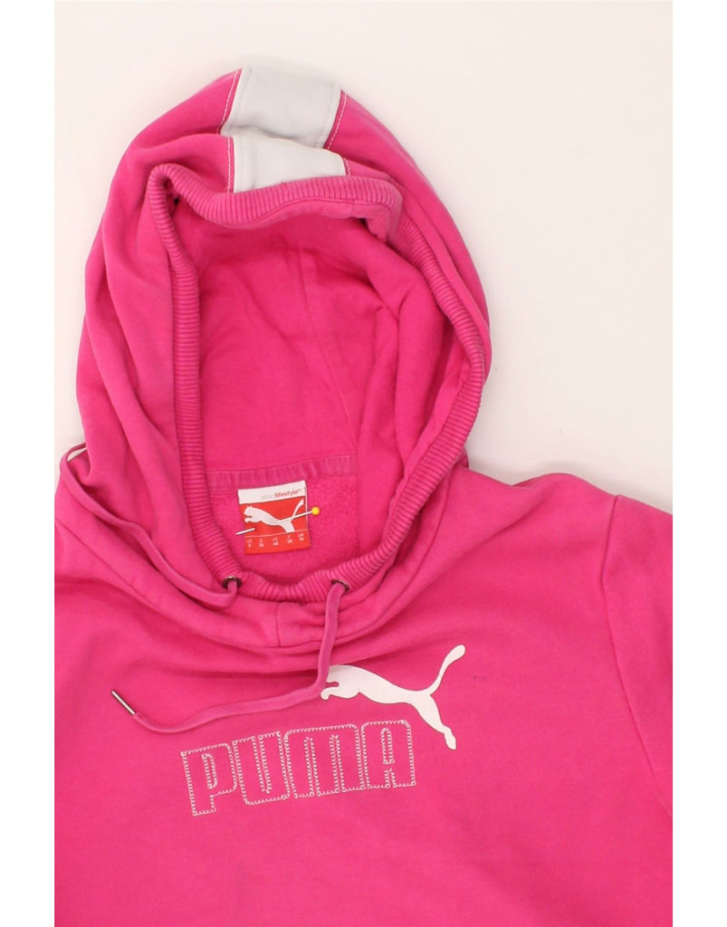 PUMA Womens Graphic Hoodie Jumper UK 10 Small  Pink Cotton | Vintage Puma | Thrift | Second-Hand Puma | Used Clothing | Messina Hembry 