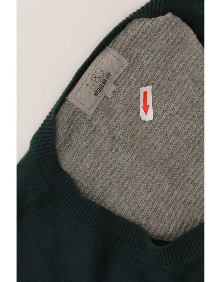 Marks & Spencer Mens Regular Fit V-Neck Jumper Sweater Large Green Cotton