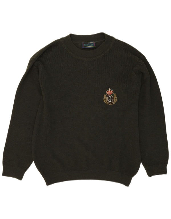 VINTAGE Mens Crew Neck Jumper Sweater Large Khaki Wool