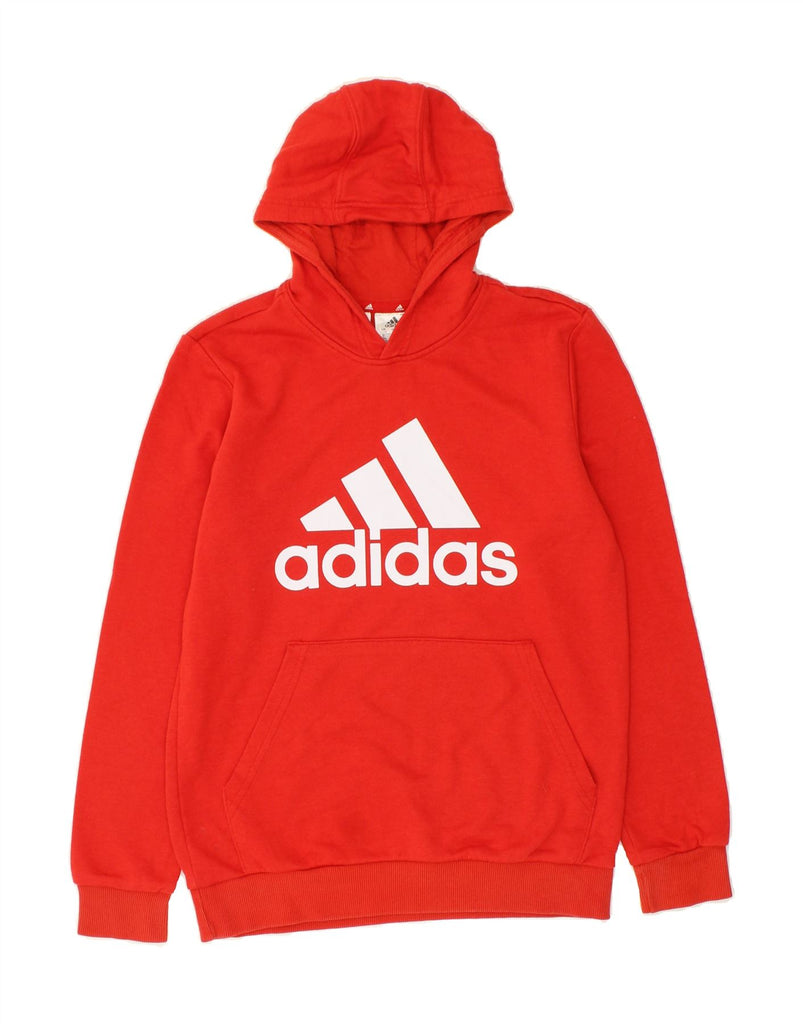 ADIDAS Boys Graphic Hoodie Jumper 13-14 Years Red Cotton Vintage Adidas and Second-Hand Adidas from Messina Hembry 