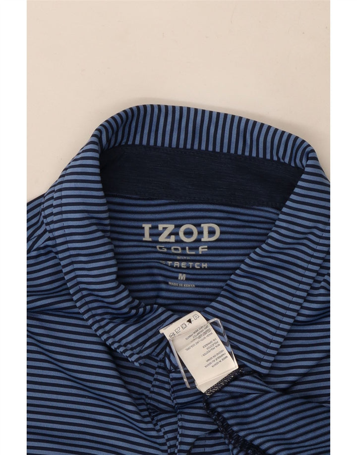 Izod Mens Polo Shirt Medium Blue Pinstripe Polyester