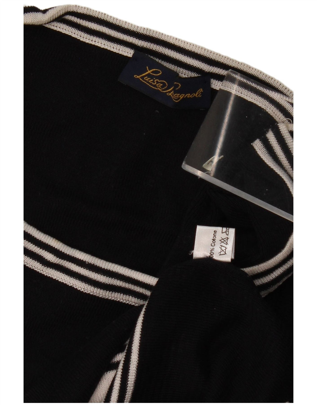 LUISA SPAGNOLI Womens Graphic Boat Neck Jumper Sweater UK 14 Large Black