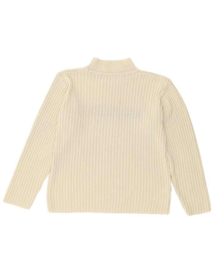Esprit Womens Graphic Turtle Neck Jumper Sweater UK 14 Medium White Cotton