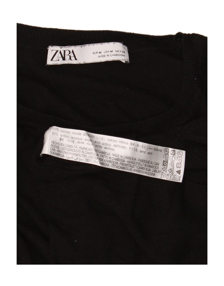 Zara Womens Crop Crew Neck Jumper Sweater UK 14 Medium Black Viscose