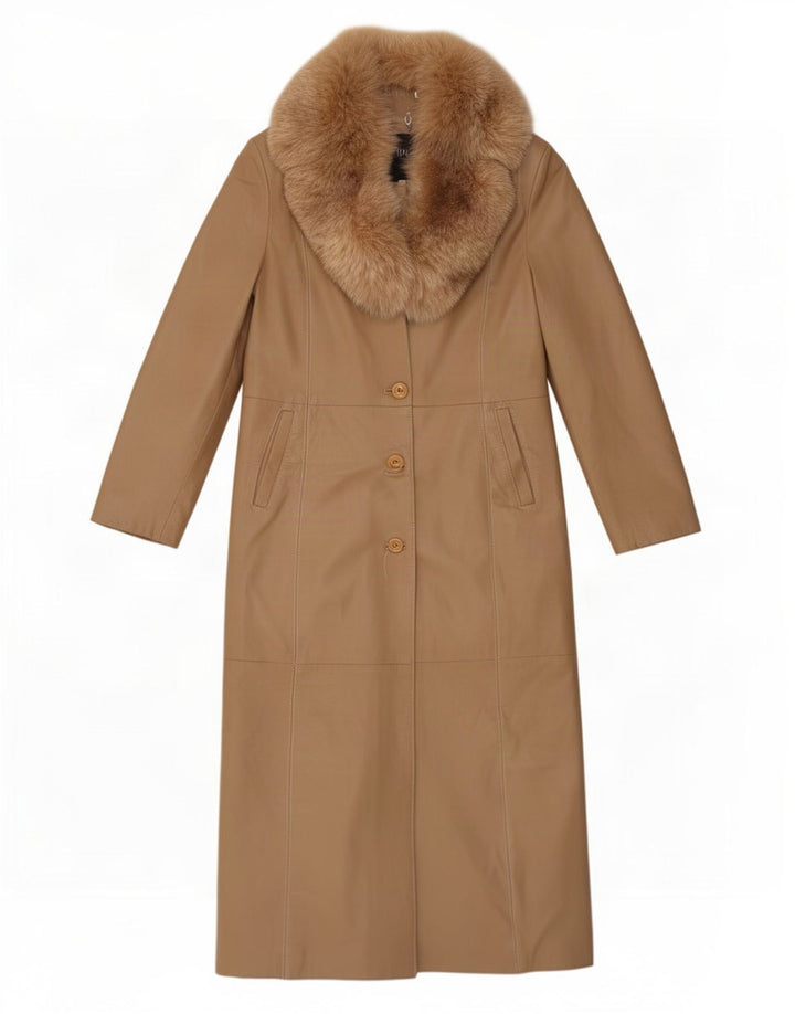 Planet Womens Leather Coat IT 46 Large Beige