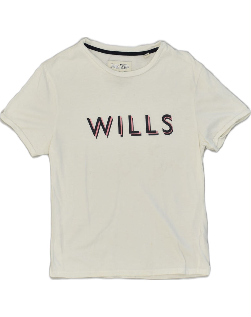 JACK WILLS Womens Graphic T-Shirt Top UK 14 Medium White Cotton | Vintage Jack Wills | Thrift | Second-Hand Jack Wills | Used Clothing | Messina Hembry 