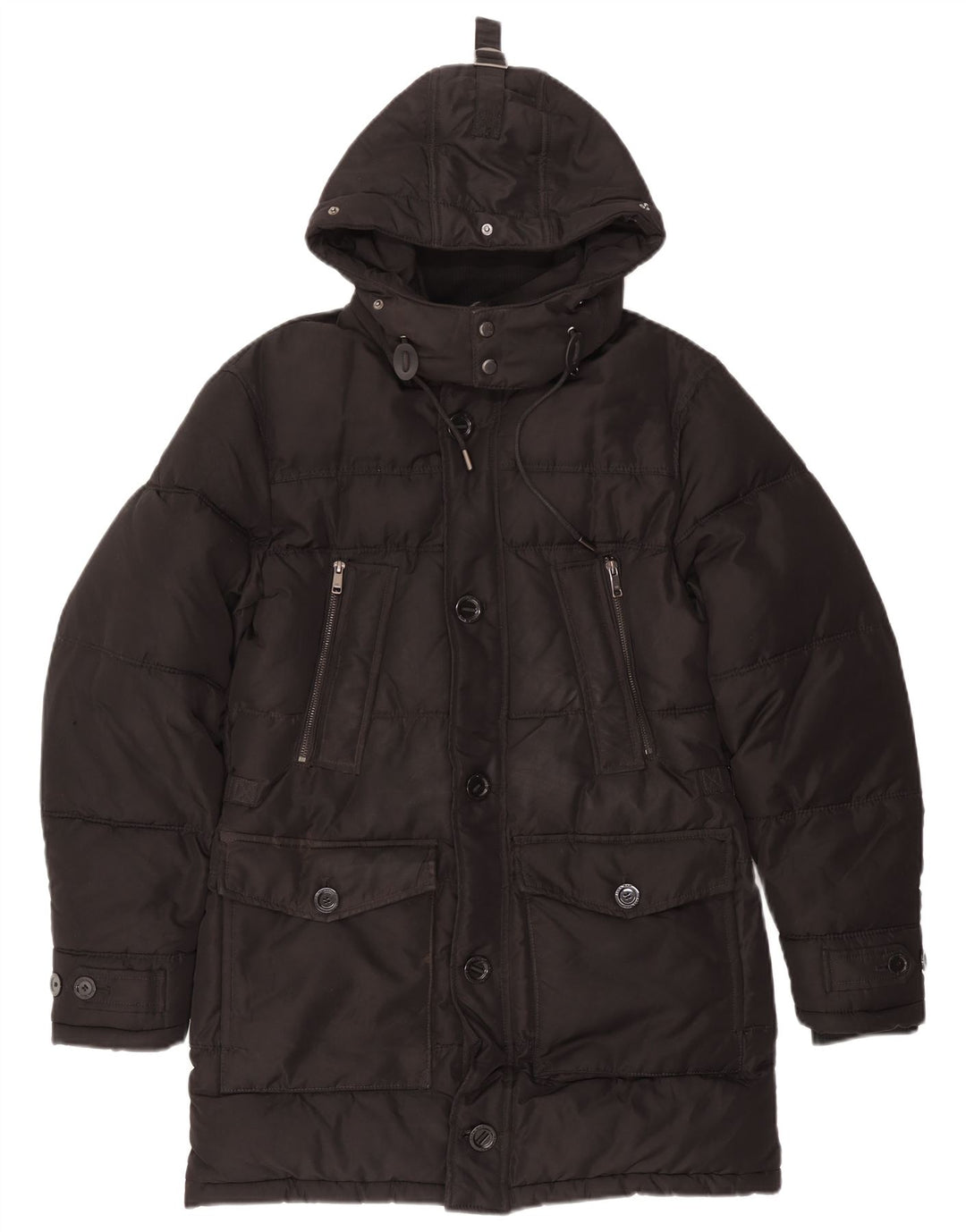 Zara Mens Hooded Padded Coat UK 36 Small Black Polyester